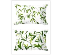 Housse de Coussin 40x60cm Lot de 2 Lin Rectangulaires Housse Coussin Exterieur Décoratives Feuille de Bambou Motif Lombaire Taie d'oreiller pour Canapé Maison Salon Lit Jardin
