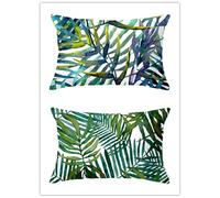 Cekog Housse de Coussin 40x60cm Lot de 2 Lin Rectangulaires Housse Coussin Exterieur Décoratives Feuille d'aquarelle Motif Lombaire Taie d'oreiller pour Canapé Maison Salon Lit Jardin