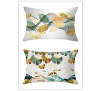 Cekog Housse de Coussin 40x60cm Lot de 2 Lin Rectangulaires Housse Coussin Exterieur Décoratives Ginkgo Biloba Bleu doré Motif Lombaire Taie d'oreiller pour Canapé Maison Salon Lit Jardin