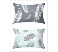 Cekog Housse de Coussin 40x60cm Lot de 2 Lin Rectangulaires Housse Coussin Exterieur Décoratives Gris Plume Motif Lombaire Taie d'oreiller pour Canapé Maison Salon Lit Jardin