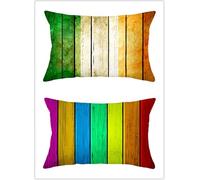 Cekog Housse de Coussin 40x60cm Lot de 2 Lin Rectangulaires Housse Coussin Exterieur Décoratives Rayures Arc-en-Ciel Motif Lombaire Taie d'oreiller pour Canapé Maison Salon Lit Jardin
