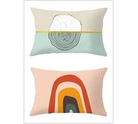 Cekog Housse de Coussin 50x70cm Lot de 2 Lin Rectangulaires Housse Coussin Exterieur Décoratives Arc-en-Ciel en Dessin animé Motif Lombaire Taie d'oreiller pour Canapé Maison Salon Lit Jardin