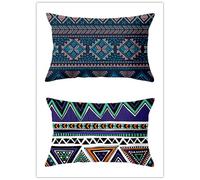 Housse de Coussin 50x70cm Lot de 2 Lin Rectangulaires Housse Coussin Exterieur Décoratives Bleu géométrie Ethnique Motif Lombaire Taie d'oreiller pour Canapé Maison Salon Lit Jardin