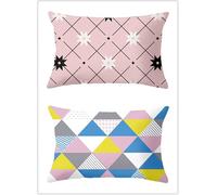 Cekog Housse de Coussin 50x70cm Lot de 2 Lin Rectangulaires Housse Coussin Exterieur Décoratives Géométrie Triangulaire colorée Motif Lombaire Taie d'oreiller pour Canapé Maison Salon Lit Jardin