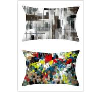 Cekog Housse de Coussin 60x80cm Lot de 2 Lin Rectangulaires Housse Coussin Exterieur Décoratives Encre de Couture Motif Lombaire Taie d'oreiller pour Canapé Maison Salon Lit Jardin