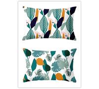 Cekog Housse de Coussin 70x90cm Lot de 2 Lin Rectangulaires Housse Coussin Exterieur Décoratives Feuilles de Plantes Motif Lombaire Taie d'oreiller pour Canapé Maison Salon Lit Jardin