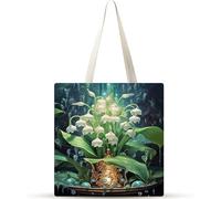 Cekog Lot de 10 Sac fourre-tout Esthétique en Toile avec Beau bouquet pour Femmes, Sacs de Plage, sacs de Courses,sac à Bandoulière,Tote Bag Réutilisables pour Travail École