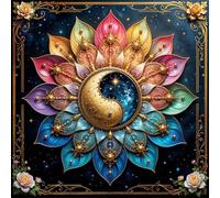 Cekog Lotus coloré Diamond Painting 5D DIY Broderie Diamant Painting Kit Complet,Fleurs Yin Yang Peinture Diamant Point de Croix Artisanat Convient Salon Décoration Murale Square Drill,20x20cm
