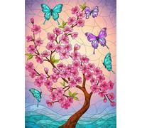 Cekog Peindre par Nombre Arbre à fleurs roses Papillons,Kit de Peinture par Numero pour Adultes DIY pour Débutant Seniors avec Pinceaux et Acrylique Pigmentée Décoration Cadeau 45x60cm sans Cadre