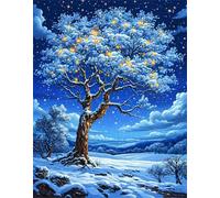 Cekog Peindre par Nombre Arbre paysager bleu d'hiver,Kit de Peinture par Numero pour Adultes DIY pour Débutant Seniors avec Pinceaux et Acrylique Pigmentée Décoration Cadeau 60x75cm sans Cadre
