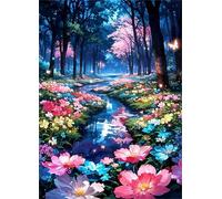 Cekog Peindre par Nombre Forêts Rivières Fleurs,Kit de Peinture par Numero pour Adultes DIY pour Débutant Seniors avec Pinceaux et Acrylique Pigmentée Décoration Cadeau 55x70cm sans Cadre