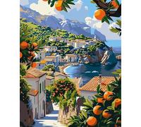 Cekog Peindre par Nombre Fruits des villages côtiers,Kit de Peinture par Numero pour Adultes DIY pour Débutant Seniors avec Pinceaux et Acrylique Pigmentée Décoration Cadeau 40x50cm avec cadre
