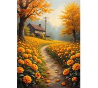Cekog Peindre par Nombre Le Cottage des Fleurs d'Oranger,Kit de Peinture par Numero pour Adultes DIY pour Débutant Seniors avec Pinceaux et Acrylique Pigmentée Décoration Cadeau 50x65cm avec cadre