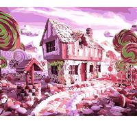 Cekog Peindre par Nombre Maison en bonbons,Kit de Peinture par Numero pour Adultes DIY pour Débutant Seniors avec Pinceaux et Acrylique Pigmentée Décoration Cadeau 45x60cm sans Cadre