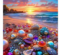 Cekog Perles de plage Diamond Painting 5D DIY Broderie Diamant Painting Kit Complet,Paysages colorés Peinture Diamant Point de Croix Artisanat Convient Salon Décoration Murale Round Drill,80x80cm