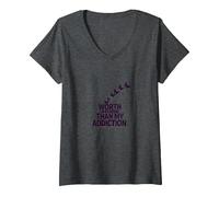 Cela Vaut Plus Que Mon Inspiration pour Le rétablissement de la dépendance T-Shirt avec Col en V, Femme, Chiné Foncé, S