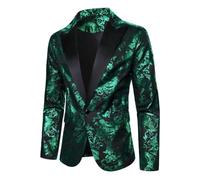 Celanisai Blazer à paillettes pour homme - Coupe ajustée - Pour mariage, smoking, affaires, motif cachemire, mariage, banquet, fête, club, smoking, élégant, avec un bouton, O Vert., XL