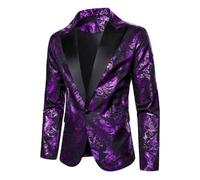 Celanisai Blazer à paillettes pour homme - Coupe ajustée - Pour mariage, smoking, affaires, motif cachemire, mariage, banquet, fête, club, smoking, élégant, avec un bouton, O violet, XL