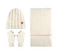 Celanisai Bonnet, écharpe et gants pour homme et femme en cachemire chaud écharpe d'hiver chauffée moelleuse et chaude d'hiver gants alpaga avec polaire thermique chaud vêtements d'extérieur, O blanc