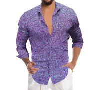 Celanisai Chemise à paillettes pour homme avec sequins, déguisements de carnaval, manches longues, style années 80, T-shirt coupe ajustée avec boutons pour club, rock, hip hop, disco, fête, cosplay, O