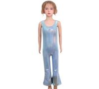 Celanisai Combinaison disco pour enfant fille - Paillettes - Sans manches - Pantalon évasé des années 70 - Costume de carnaval - Costume de ballet - Justaucorps extensible à paillettes, O bleu ciel