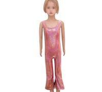 Celanisai Combinaison disco pour enfant fille - Paillettes - Sans manches - Pantalon évasé des années 70 - Costume de carnaval - Costume de ballet - Justaucorps extensible à paillettes, O rouge., 150