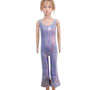 Celanisai Combinaison disco pour enfant fille - Paillettes - Sans manches - Pantalon évasé des années 70 - Costume de carnaval - Costume de ballet - Justaucorps extensible à paillettes, O bleu., 150