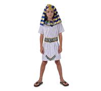Celanisai Costume de carnaval pour enfant garçon, roi égyptien, pharaon, noir, doré, pour garçon, avec chapeau, chemise avec collier et ceinture, pantalon pour carnaval, Halloween, Y8 blanc, L