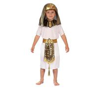 Celanisai Costume de carnaval pour enfant garçon, roi égyptien, pharaon, noir, doré, pour garçon, avec chapeau, chemise avec collier et ceinture, pantalon pour carnaval, Halloween, Y7 Blanc, M