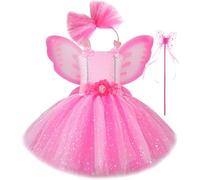 Celanisai Costume de fée pour enfants filles ailes de papillon enfants tutu baguette magique et serre-tête déguisements papillon - Ailes d'ange pour filles de 1 à 14 ans Couleur rose
