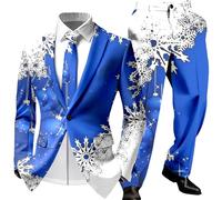 Celanisai Costume de Noël pour homme - Coupe ajustée - 2 pièces - Blaer et pantalon de costume amusant - Costume de Noël - Ensemble de smoking - Bonhomme de neige - Flocon de neige, O bleu., XXL