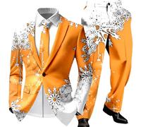 Celanisai Costume de Noël pour homme - Coupe ajustée - 2 pièces - Blaer et pantalon de costume amusant - Costume de Noël - Ensemble de smoking - Bonhomme de neige - Flocon de neige, O Orange, S