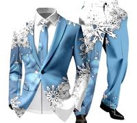 Celanisai Costume de Noël pour homme - Coupe ajustée - 2 pièces - Blaer et pantalon de costume amusant - Costume de Noël - Ensemble de smoking - Bonhomme de neige - Flocon de neige, O bleu ciel, L