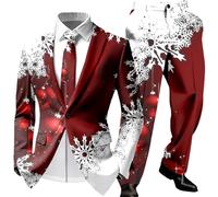 Celanisai Costume de Noël pour homme - Coupe ajustée - 2 pièces - Blaer et pantalon de costume amusant - Costume de Noël - Ensemble de smoking - Bonhomme de neige - Flocon de neige, O rouge., 3XL