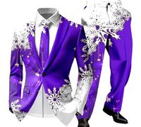 Celanisai Costume de Noël pour homme - Coupe ajustée - 2 pièces - Blaer et pantalon de costume amusant - Costume de Noël - Ensemble de smoking - Bonhomme de neige - Flocon de neige, O violet, M