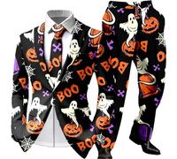 Celanisai Costume pour homme, araignée, Halloween, 2 pièces, carnaval, soirées à thème, affaires, mariage, chat noir, horreur, blazer festif, motif zombie moderne, veste, pantalon effrayant à thème