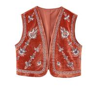 Celanisai Débardeur festif pour homme - Prince arabe - Gilet d'été oriental - Sans manches - Ouvert sur le devant - Bordure dorée - Vêtements d'Halloween - Steampunk Victoria, Cosplay, O rouge., M