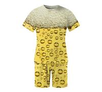Celanisai Ensemble de costumes pour homme - Survêtement d'été surdimensionné - Manches courtes - Impression 3D - T-shirt de bière - Survêtement décontracté - Loisirs - Survêtement court - 2 pièces