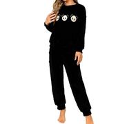 Celanisai Ensemble pyjama en polaire Kawaii - 2 pièces - Pull baggy et pantalon pyajam douillet et moelleux - En polaire - 2 pièces - Combinaison de maison - Vêtement de nuit surdimensionné, O Noir