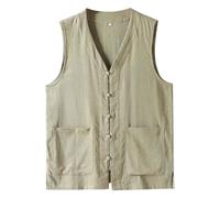 Celanisai Gilet de costume pour homme - Gilet chinois en lin à une rangée - Kung Fu Tai Chi - Coupe normale traditionnelle - Gilet avec poche - Doux et respirant - Vêtement rétro pour homme, O Vert