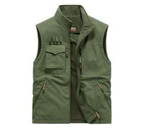 Celanisai Gilet surdimensionné pour homme - Gilet de travail fin et léger avec poches zippées - Col montant - Gilet cargo - Gilet d'été - Gilet de pêche décontracté pour la randonnée, le safari, la