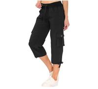 Celanisai Pantalon cargo 3/4 pour femme - Élégant - Pantalon de travail - Léger et aéré - Pantalon cargo léger - Pour adolescentes et filles - Couleur unie - Pour fête, mariage, loisirs, O Noir., S