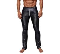 Celanisai Pantalon en cuir pour homme - Noir - Avec fermeture éclair - Effet mouillé - Legging steampunk - Grandes tailles - Pour fête de la bière - Pantalon de moto - Discothèque - Cosplay, O Noir