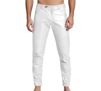 Celanisai Pantalon en cuir pour homme - Noir - Sexy - En latex - Pour homme - Style punk stretch - Décontracté - Effet mouillé - Coupe ajustée - Pour les loisirs, Y1 blanc, 32