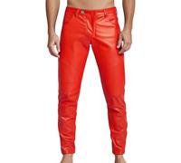Celanisai Pantalon en cuir pour homme - Noir - Sexy - En latex - Pour homme - Style punk stretch - Décontracté - Effet mouillé - Coupe ajustée - Pour les loisirs, Y1 rouge, 32