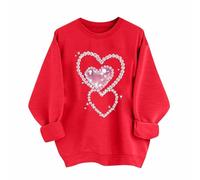 Celanisai Pull de Saint-Valentin pour femme avec cœurs - Haut classique - Motif d'amour - Sweatshirt à manches longues - Col rond - Pull mignon - Imprimé cœur - Hauts de Saint-Valentin, O rouge., XL