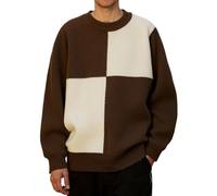 Celanisai Pull en tricot pour homme - Pull tricoté ample avec col rond - Bloc de couleurs - Décontracté - Confortable - Thermique - Chaud - Pull d'hiver rayé - Pull de travail, o, M