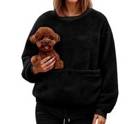Celanisai Pull pour femme avec poche kangourou moelleux, couleur unie, en peluche, avec poche avant, haut surdimensionné, sweat-shirt en peluche, pour l'automne et l'hiver, O Noir., XL