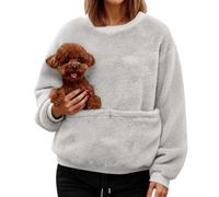 Celanisai Pull pour femme avec poche kangourou moelleux, couleur unie, en peluche, avec poche avant, haut surdimensionné, sweat-shirt en peluche, pour l'automne et l'hiver, O gris clair, XL