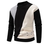 Celanisai Pull pour homme avec bloc de couleurs - Col rond - Manches longues - Tricot fin - Pull d'hiver thermique chaud - Pull d'hiver tendance - T-shirt à manches longues, O Noir., M